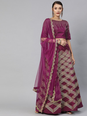 Fabcartz Self Design Semi Stitched Lehenga Choli(Purple)