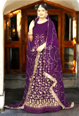 Shreemanji trading Embroidered Semi Stitched Rajasthani Poshak(Purple)