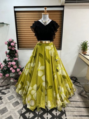 Julee Printed Stitched Lehenga & Crop Top(Light Green)