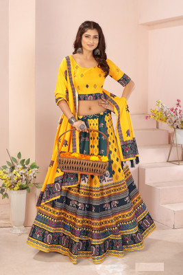 KRISHU ETHNICS Digital Print Semi Stitched Lehenga Choli(Multicolor)