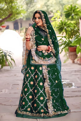 HOUSE OF COMMON Embroidered, Embellished Semi Stitched Rajasthani Poshak(Green)