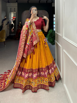 AAYUSHYAM ENTERPRISE Floral Print, Self Design Semi Stitched Lehenga Choli(Yellow)