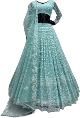 IYALAFAB Embroidered Semi Stitched Lehenga Choli(Light Blue)