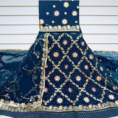 Hemlata Embroidered, Embellished Semi Stitched Rajasthani Poshak(Light Blue)