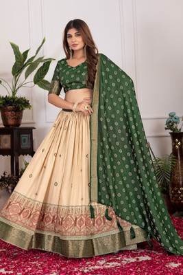 A To Z Cart Printed Semi Stitched Lehenga Choli(Green)