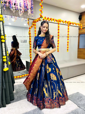 Fabcartz Self Design Semi Stitched Lehenga Choli(Dark Blue)