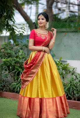 PRO TEXOFAB Embellished Semi Stitched Lehenga Choli(Gold)