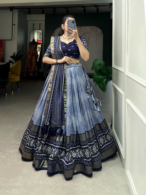 AAYUSHYAM ENTERPRISE Floral Print, Self Design Semi Stitched Lehenga Choli(Dark Blue)
