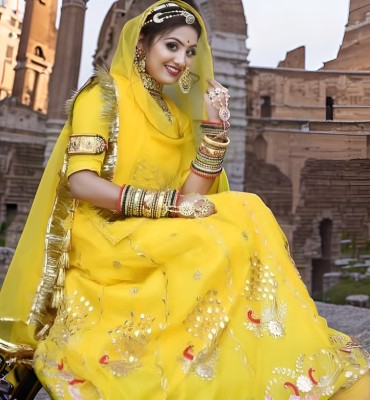 BHOJALCREATION Embroidered Semi Stitched Lehenga Choli(Yellow)