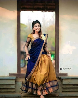 Vihan Trends Embroidered Semi Stitched Lehenga Choli(Gold)