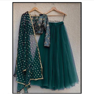 Omstar Fashoin Self Design Semi Stitched Lehenga Choli(Green)