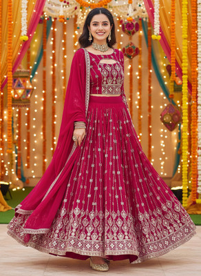 Kedar Fab Embroidered, Embellished Semi Stitched Lehenga Choli(Pink)