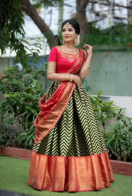 KENVI FASHION Solid Semi Stitched Lehenga Choli(Light Green)