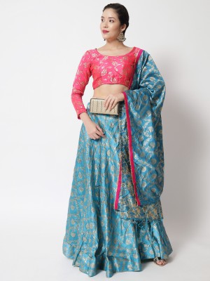 Magmina Embellished, Floral Print, Self Design, Printed Semi Stitched Lehenga Choli(Light Blue)