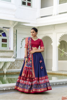 SATVASHIV Printed Semi Stitched Lehenga Choli(Dark Blue)