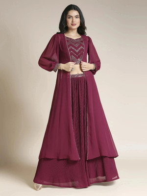 Madhuram Embellished Stitched Lehenga & Crop Top(Purple)