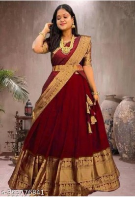 tathastufab Solid Semi Stitched Lehenga Choli(Maroon)