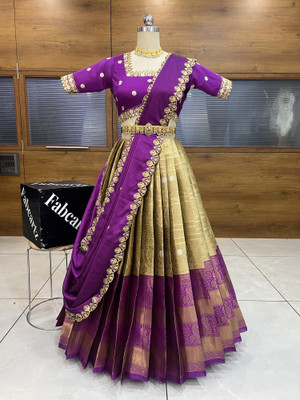 MR Y Self Design Semi Stitched Lehenga Choli(Purple)