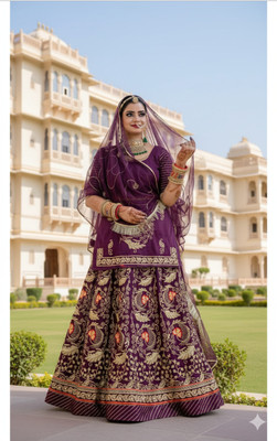 WOMENGIRLFASHION Embroidered Semi Stitched Rajasthani Poshak(Purple)