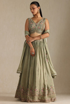 soch Embroidered Stitched Lehenga Choli(Green)