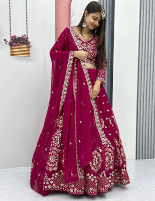 Fabricfantacia Self Design Semi Stitched Lehenga Choli(Pink)