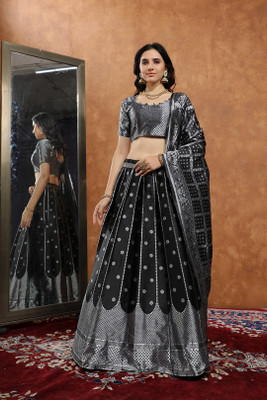 SWAMI STUDIO Self Design Semi Stitched Lehenga Choli(Black)