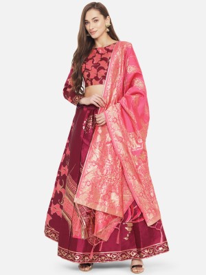 KAZIA Embellished, Floral Print, Self Design, Printed Semi Stitched Lehenga Choli(Maroon)