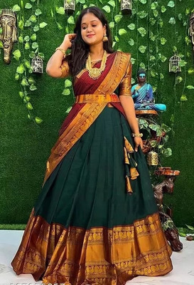 Smileyfashion Self Design Semi Stitched Lehenga Choli(Dark Green)