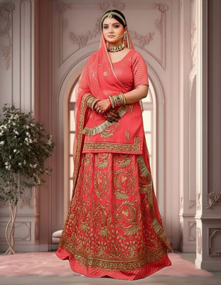 Bhawani Collection Embroidered Semi Stitched Rajputi Poshak(Pink)