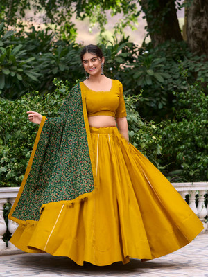 RADHVI BIZ Self Design Semi Stitched Lehenga Choli(Yellow)