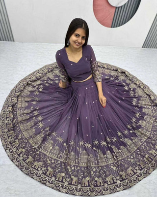 BLANKLOOK Embroidered Semi Stitched Lehenga Choli(Purple)