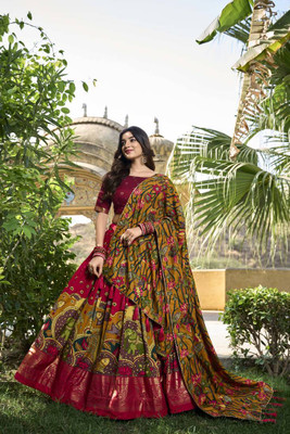 Lagertha Printed Semi Stitched Lehenga Choli(Red)