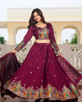 PEDR TRENDS Embroidered Semi Stitched Lehenga Choli(Maroon)