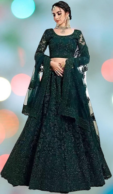AADITASYA Embroidered Semi Stitched Lehenga Choli(Green)