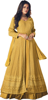 DEVAANSHFAB Georgette Embroidered Gown/Anarkali Kurta & Bottom Material
