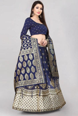 Harshiv Textile Self Design Semi Stitched Lehenga Choli(White)