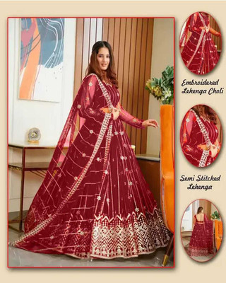 F Plus fashion Embroidered Semi Stitched Lehenga Choli(Maroon)