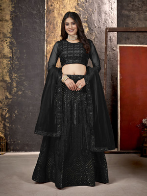 Yogik Creation Embroidered, Embellished Semi Stitched Lehenga Choli(Black)