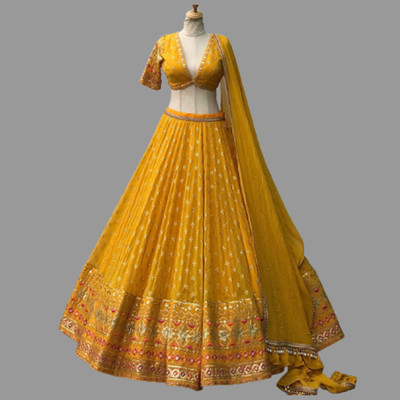 IYALAFAB Self Design Semi Stitched Lehenga Choli(Yellow)