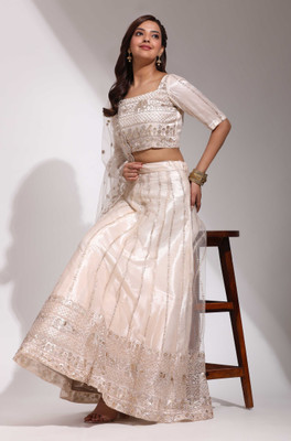 MR Y Embroidered Semi Stitched Lehenga Choli(Beige)