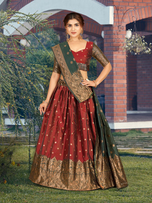CP TEXTILE Embroidered Semi Stitched Lehenga Choli(Maroon)