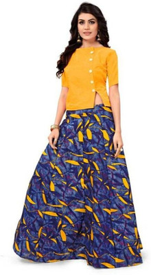 nv patel Printed Semi Stitched Lehenga Choli(Yellow)