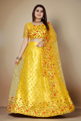 JAY RAMDEV FASHION Embroidered Semi Stitched Lehenga Choli(Yellow)