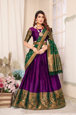 HN FASHION Printed Semi Stitched Lehenga Choli(Purple)