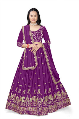 VIVAI CREATION Embroidered Semi Stitched Lehenga Choli(Purple)