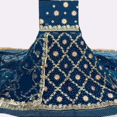 Anjani Textile Embroidered, Embellished Semi Stitched Rajasthani Poshak(Light Blue)