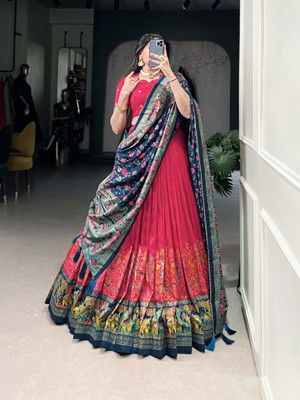 ShringarHouse Embroidered, Floral Print, Digital Print Semi Stitched Lehenga Choli(Red, Dark Blue)