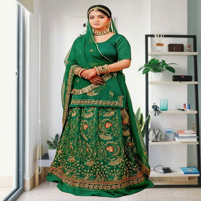 Bhawani Collection Embroidered Semi Stitched Rajasthani Poshak(Green)