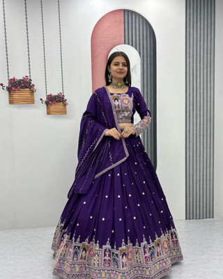 PEDR TRENDS Embroidered Semi Stitched Lehenga Choli(Purple)