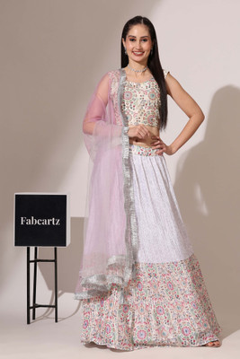 Fabcartz Embroidered Semi Stitched Lehenga Choli(Multicolor)